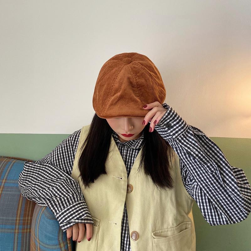 Trendy Embroidered Corduroy Vintage Cap For Women Chic Baker Boy Hat Four Seasons