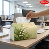 2D Flat, 1pc Tissue Box, Printed On Both Sides, Botanical Watercolor Art Tissue Box Lily of The Valley Design Made from Durable Polyester Fabric Suita