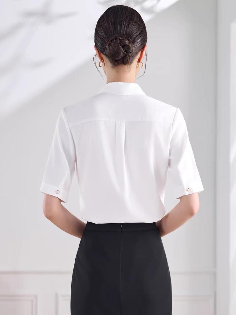 Women's Summer V-Neck Short Sleeve Professional Blouse