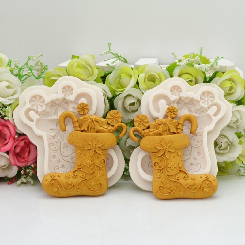 Christmas decoration molds, boots and shoes, Christmas gifts, chocolate fondant baking molds, cake silicone molds