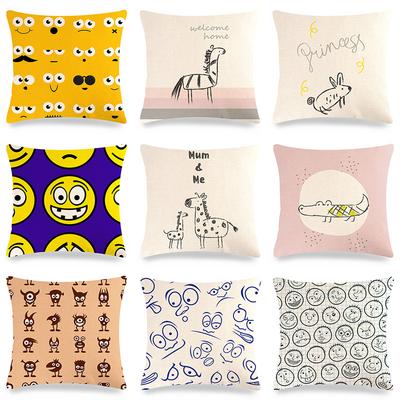 Nordic Color Cartoon Smile Digital Printing Short Plush Pillow Covers Decorative For Car Sofa Office Cushion Cover Home Goods