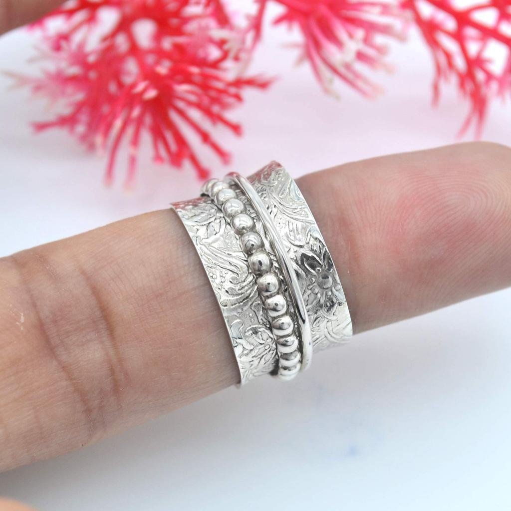 925 Sterling Silber, handgefertigter Designerring, Statement-Ring, Spinnerring, Unisex-Geschenk, Boho-Ring, Silberschmuck