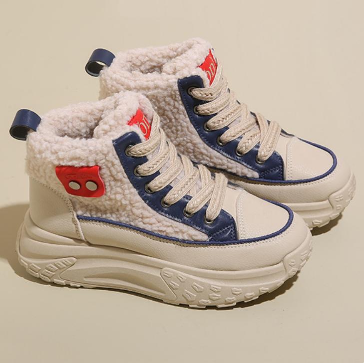 Women Chunky Platform Ankle Boots - Winter Warm Fleece-Lined Low Heel Lace-Up Boots with Thick Rubber Sole, Round Toe Sonw Boots