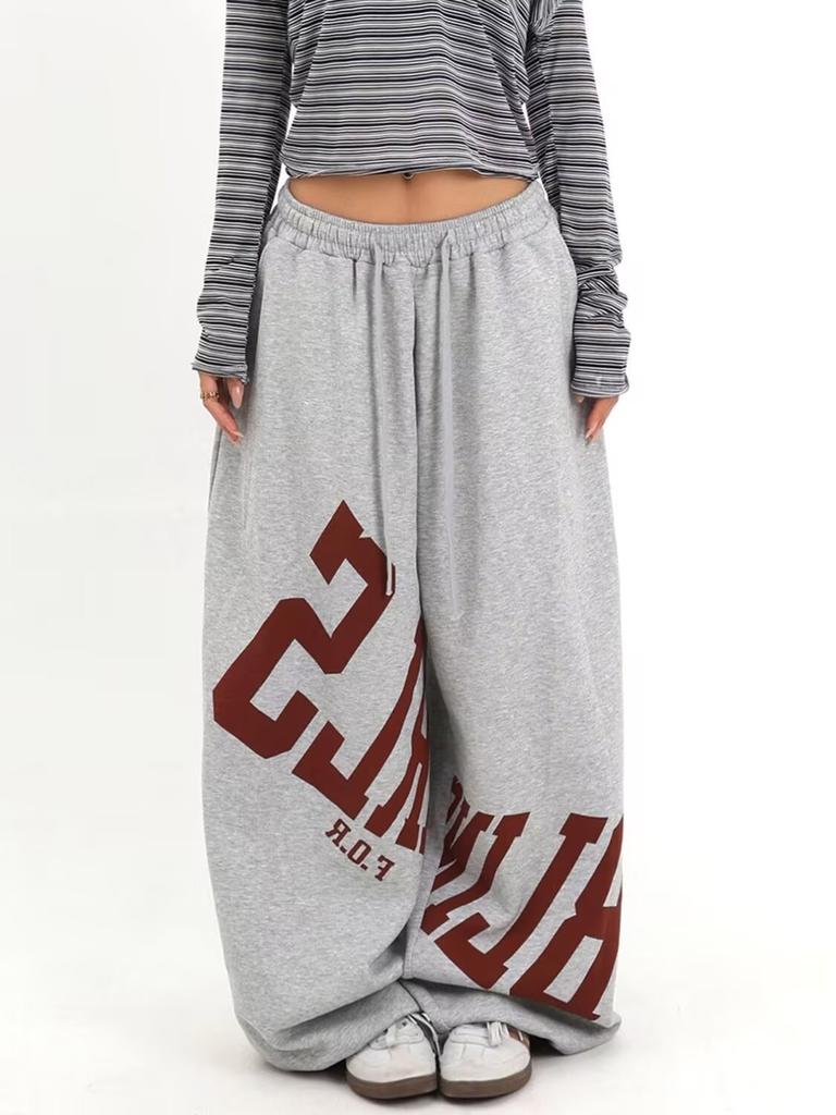 American Street Dance Alphabet Printed Straight Sweatpants Men's and Women's Hip Hop Trend Brand Loose Wide Leg Pants Sweatpants Dance Pants