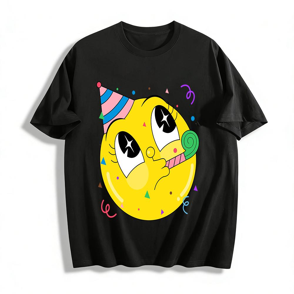 

Cute Party Smiley Face Print T-Shirt Casual Short Sleeve for Adults Kids Daily Travel Wear Pure cotton T-shirt XXS