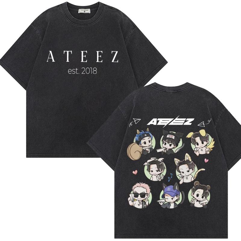 ATEEZ  World Tour in Your Fantasy Graphic T Shirt Harajuku Kpop Vintage Washed Tshirt Unisex Fashion Casual Cotton Tshirts