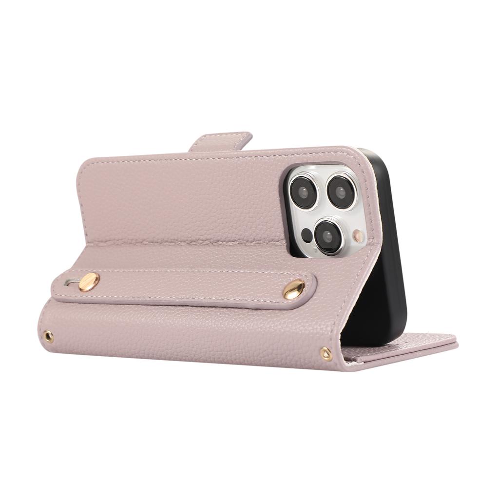 For iPhone 16 Pro Max Leather Case with Card Holder, Straps, Shockproof Wallet Phone Cover