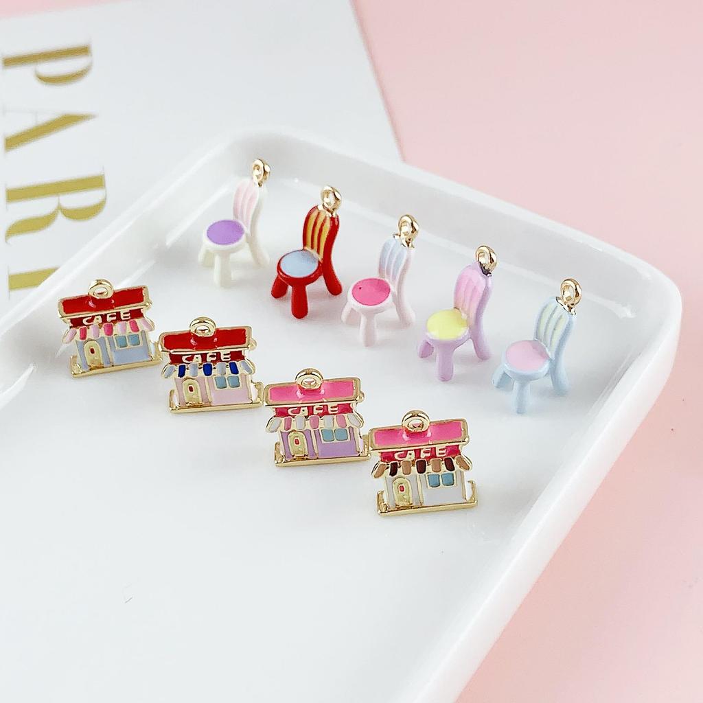 Colorful 3D Coffee Shop Stool Pendant for DIY Handmade Jewelry Accessory