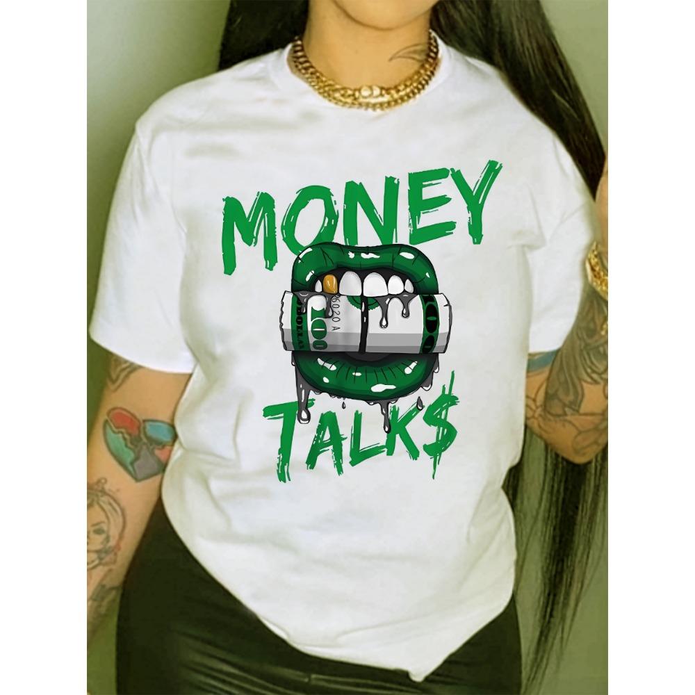

Women Cotton Short Sleeves T-shirts Money Talks Women s Tee Streetwear Graphic Casual White Top S