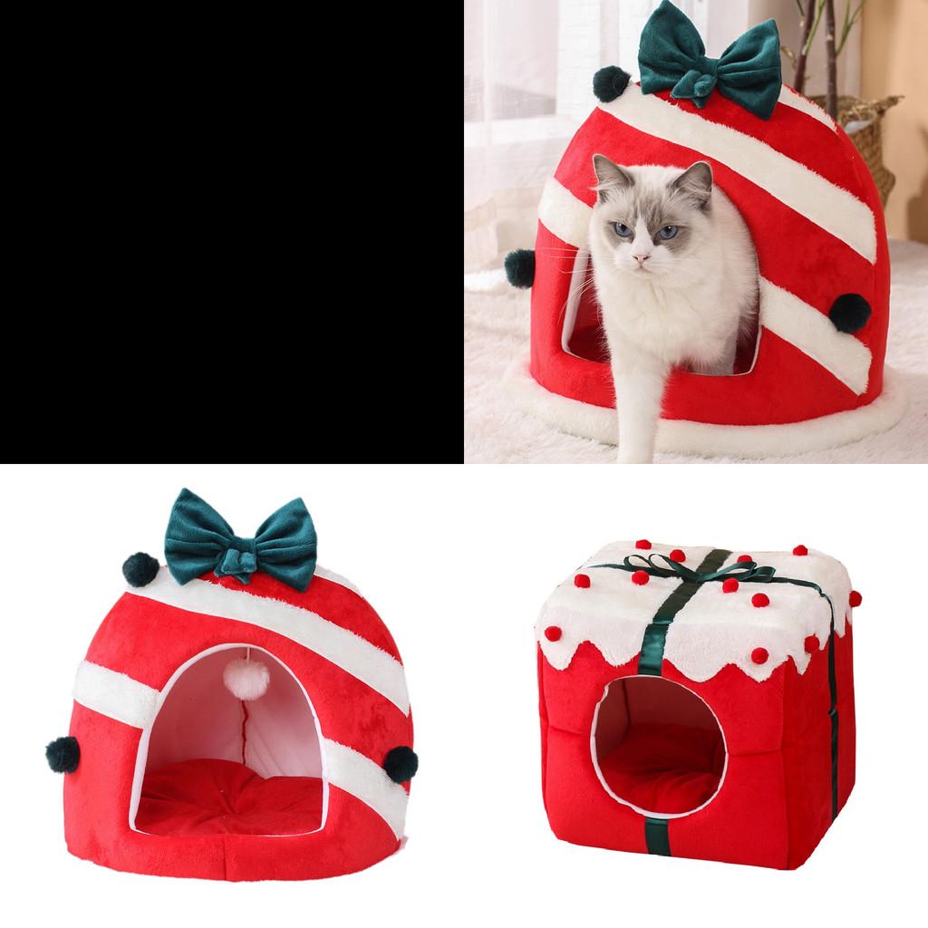 Útulný vánoční pelíšek pro kočky, ideální pro všechna roční období, s polouzavřeným designem a teplou látkou