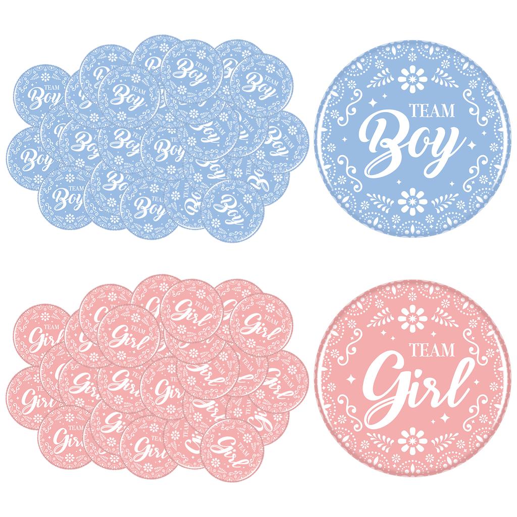 100 Pcs Cielito Lindo Gender Reveal Button Pins, Mexican Themed Team Boy Girl Badges For Pink Blue Baby Shower Party Favors Game