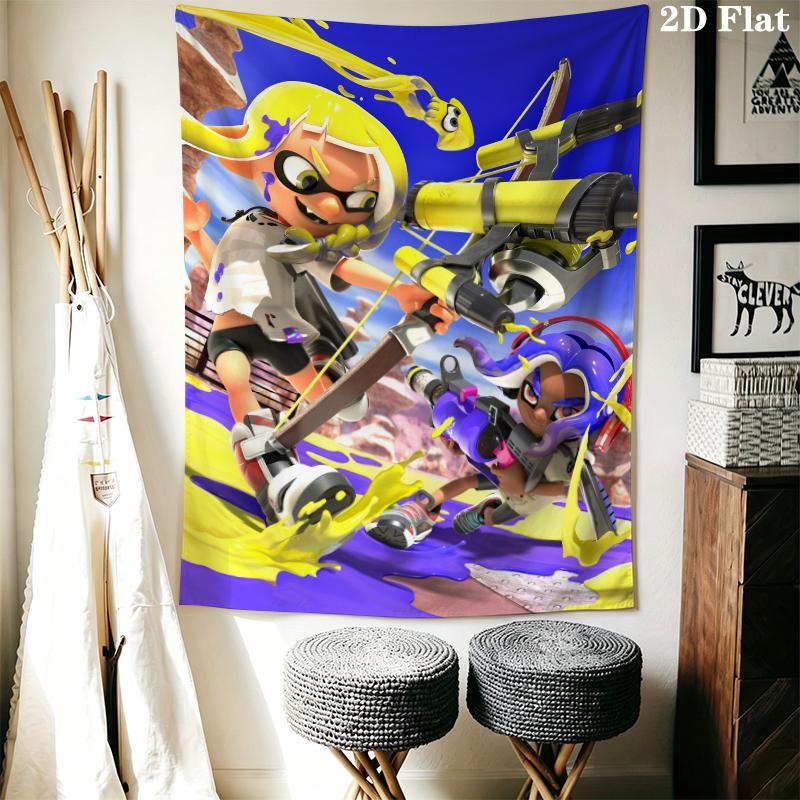 Splatoon game Wall Tapestry Aesthetic Wall Hanging Printed Fabric Blanket Decorative Tapestries for Bedroom Living Room Home Decor