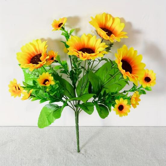 Artificial Sunflower 13 Head Realistic Fake Silk Flower Home Office Wedding Party Table Centerpiece Indoor Outdoor Faux Bloom Decoration