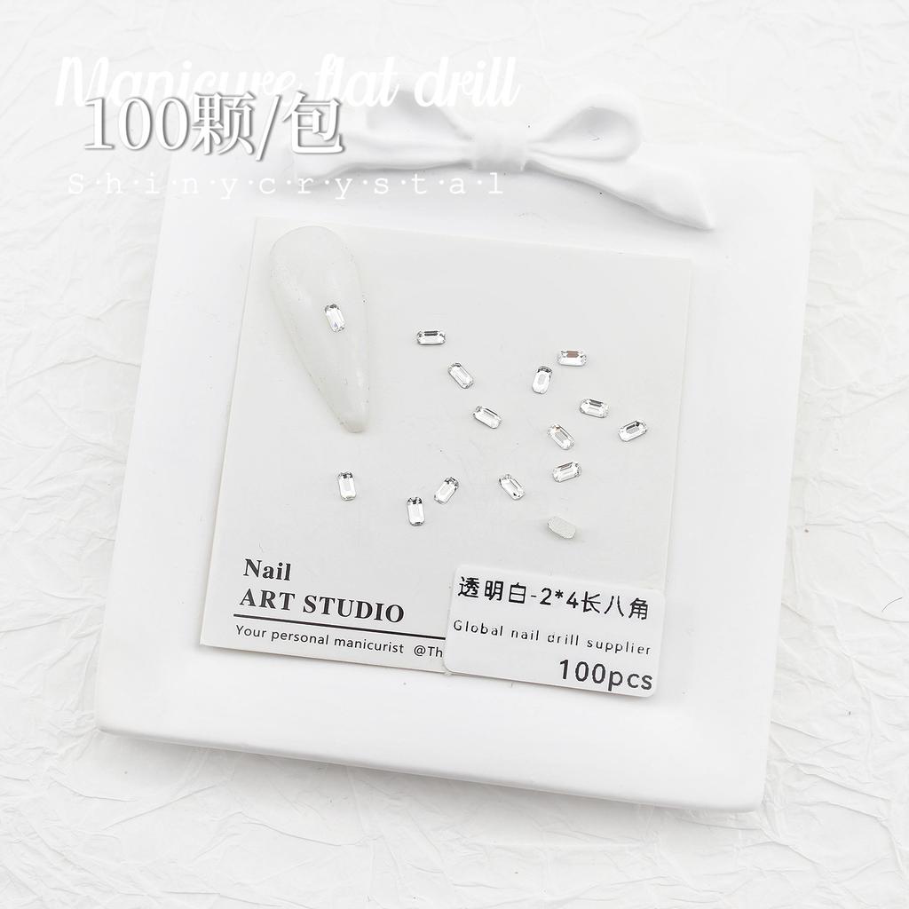 Nail Art White Flat Bottom Special-Shaped Diamond Size Mini Water Drop Love Square Transparent Diamond Jewelry White Rectangular Diamond