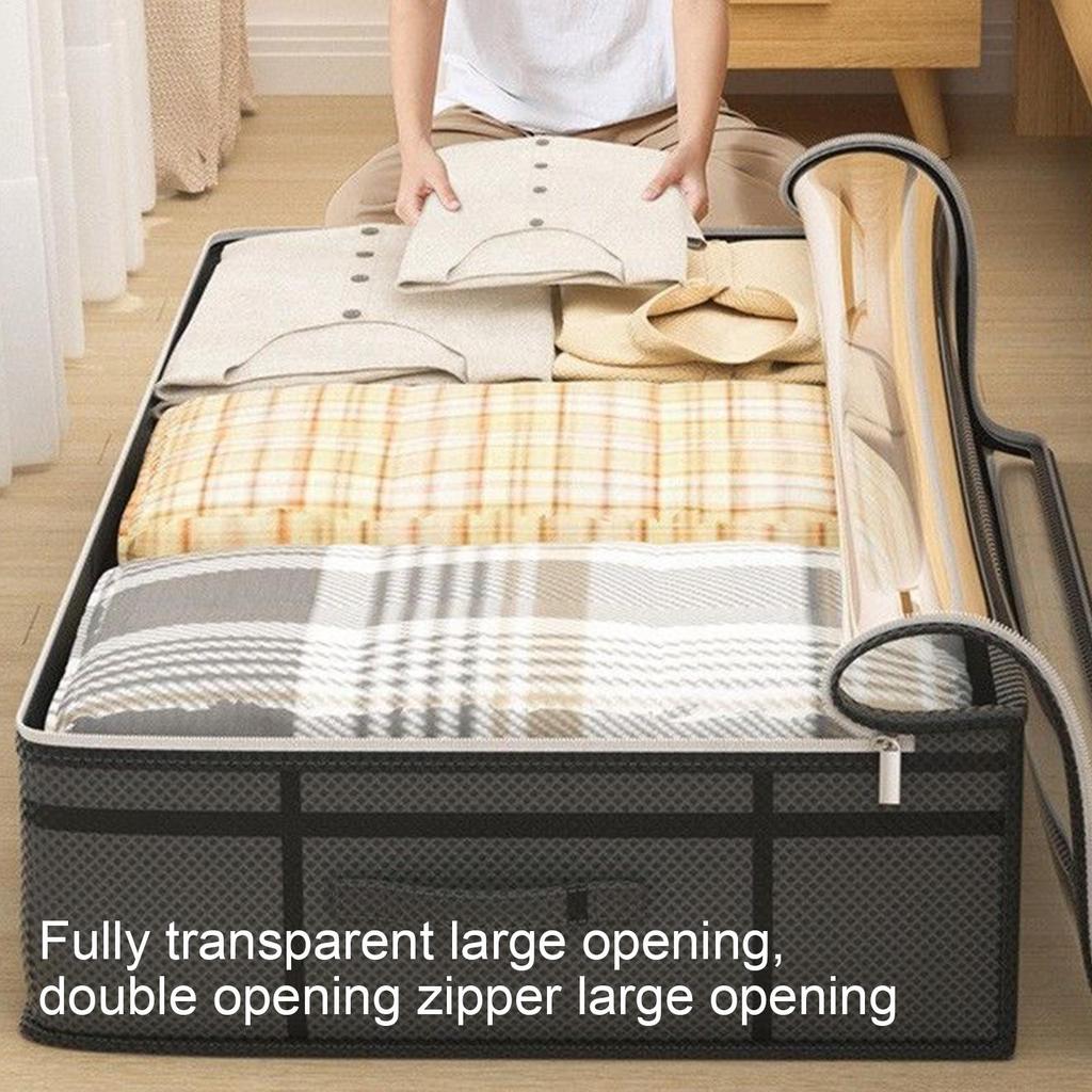 Contenitori portaoggetti da 90L sotto il letto con coperchio trasparente per lenzuola in tessuto, piumone, coperta, vestiti, dormitorio, camera da letto, armadio