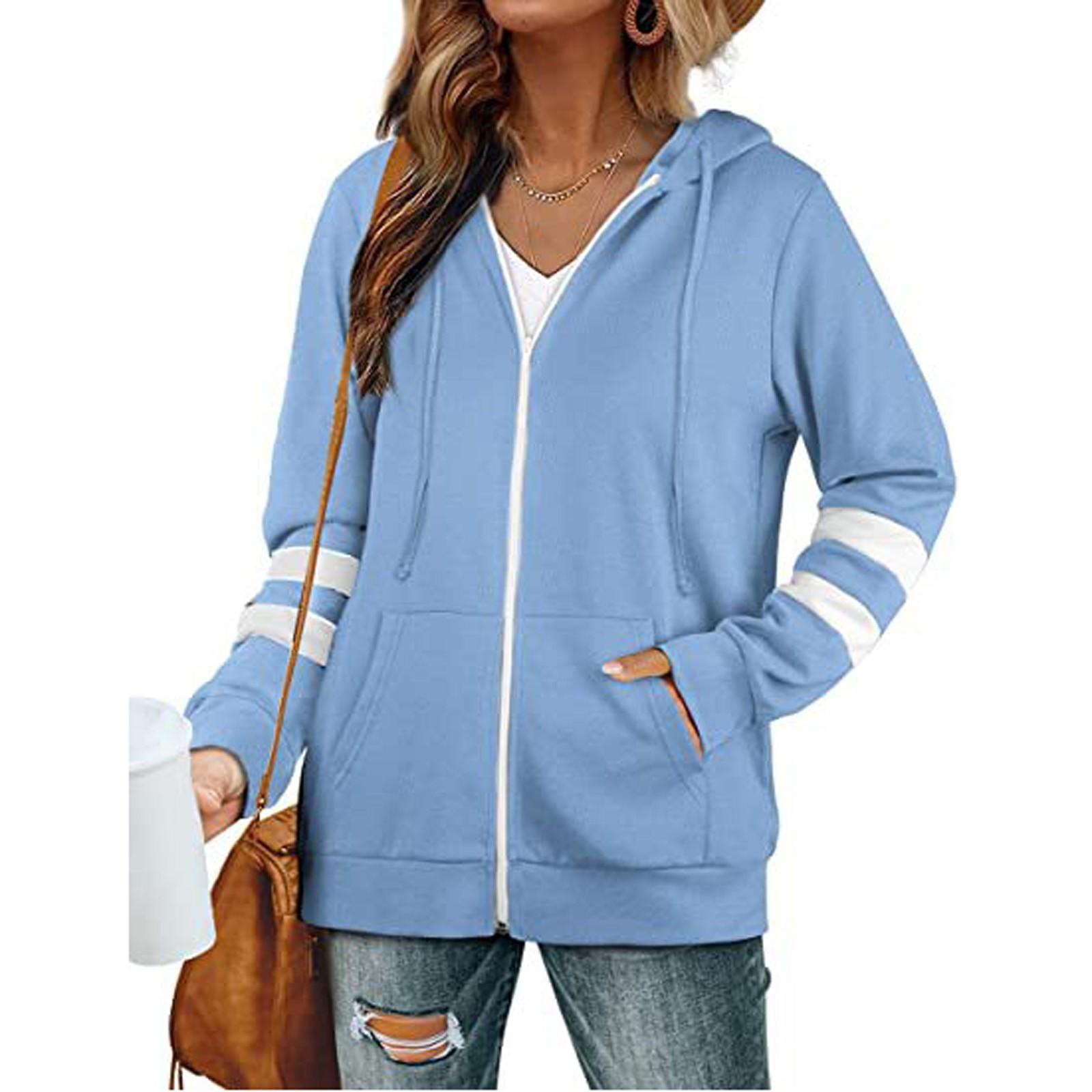 

Жіночі активні толстовки з довгим рукавом на блискавці з кишенею і капюшоном, куртки XL
