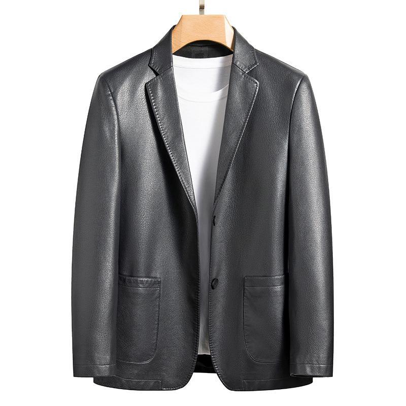 Spring and Autumn Suit Collar Men's Leather Jacket Business Casual Sheepskin Middle-aged Leather Jacket