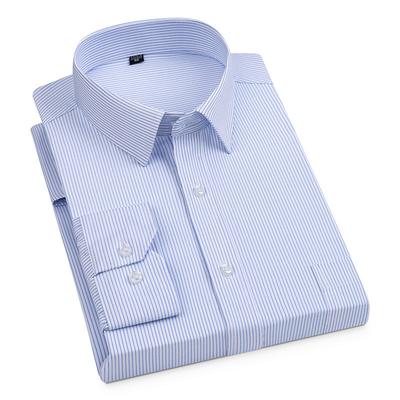 Camisa listrada de manga comprida masculina de negócios, sem ferro, roupa formal profissional para jovens, roupas de trabalho, camisa masculina