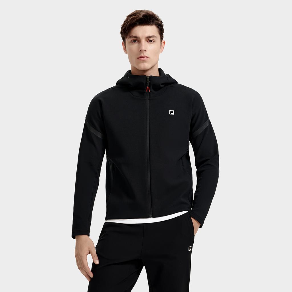 FILA Color Block Logo Minimalist Sports Fitness Knitted Jacket Men Jacket Deep-Black A11M311506FBK