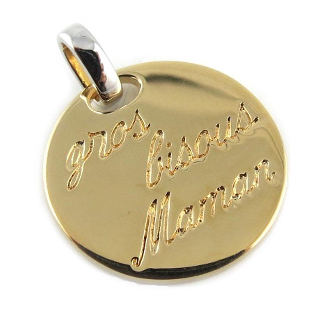 Altesse [L1699] - Pendentif Plaqué Or 'Gros Bisous Maman' doré - 20 mm