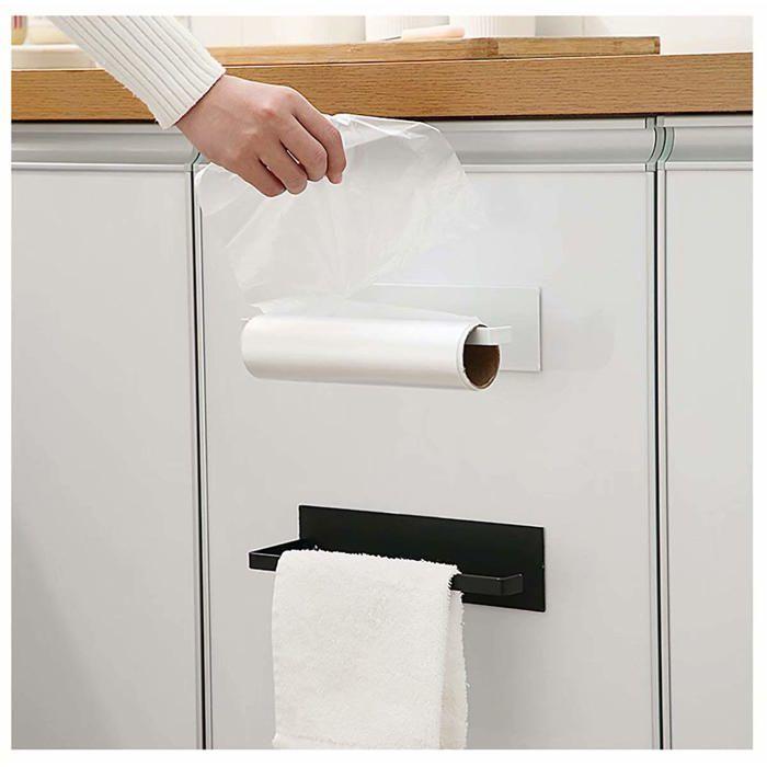 Adhesive Paper Towel Holder - AIMOONSA - 26.5×7×22 Cm - Carbon Steel - White - Wall/Under-cabinet Mounting