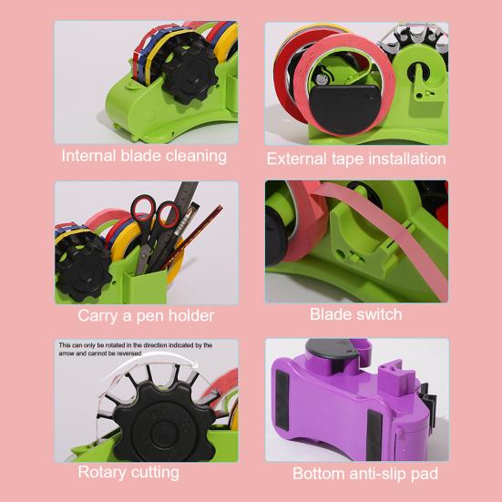 Multi-Function Tape Dispenser with Automatic Roller Cutter Adjustable Length Setting Efficient Cutting Divider Channel for Gift Wrapping Office