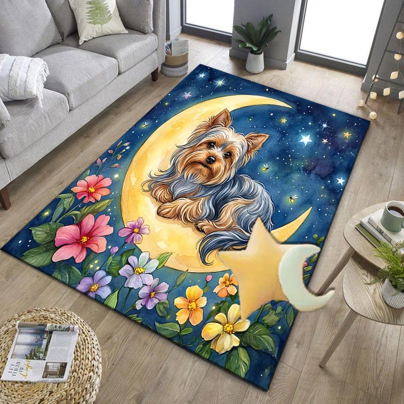 Cherry Blossom Yorkie Office Rug Chair Mat, Entryway Carpet, Suitable for Front Door, Bedroom, Living Room, Desk, Holiday Gift