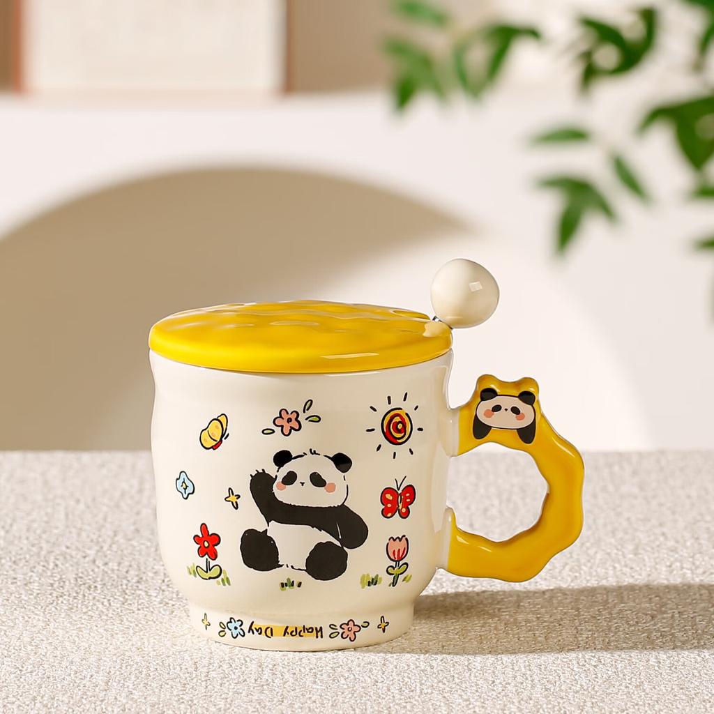 Cute Girl Heart with Cover Mug Cartoon Dessert Bear High Looking Office Ceramic Water Cup Birthday Souvenir