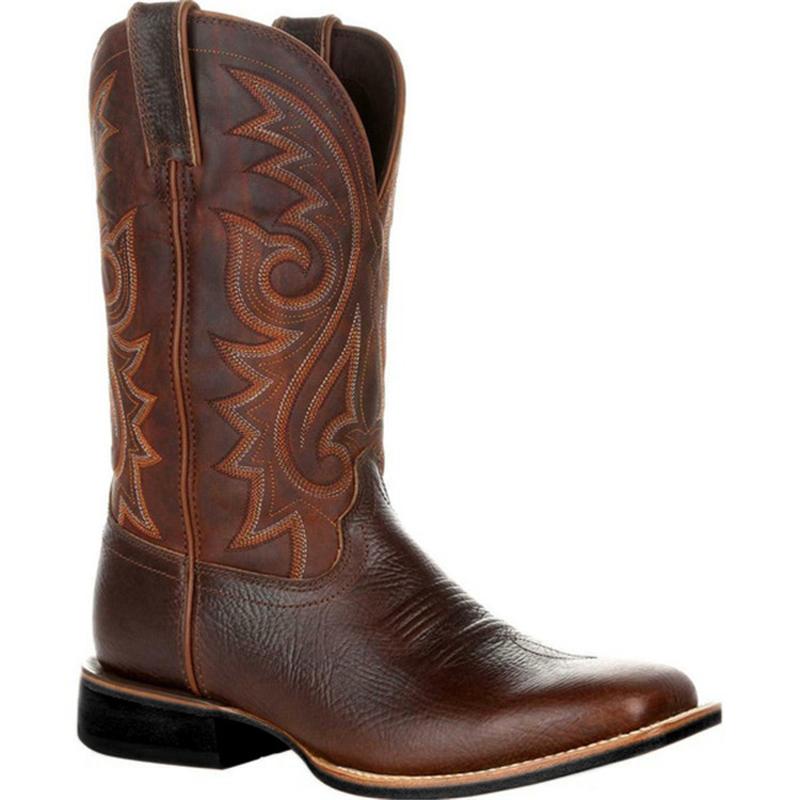 Cizme Western Cowboy Negru Maro Pantofi de iarna din piele artificiala Cizme barbati retro Cizme barbati brodate Cizme la jumatatea gambei Marimea Plus 48 Bote