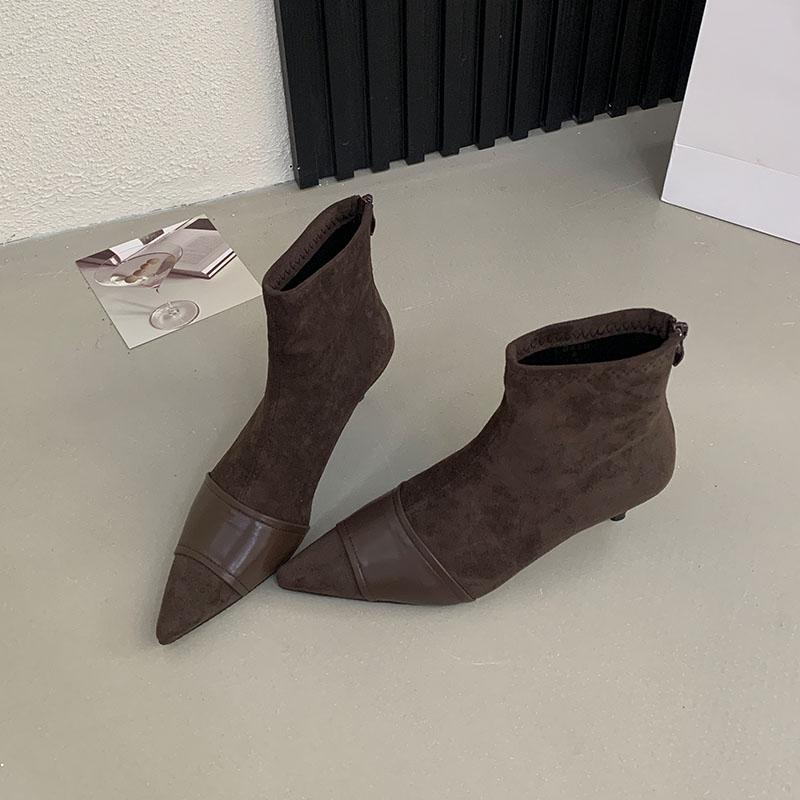Fashion Modern Ladies Ankle Boots With Heel Shoes Pointed Toe Fashion Flock Elegant Women Short Boots Female Zippers Shoes Pumps