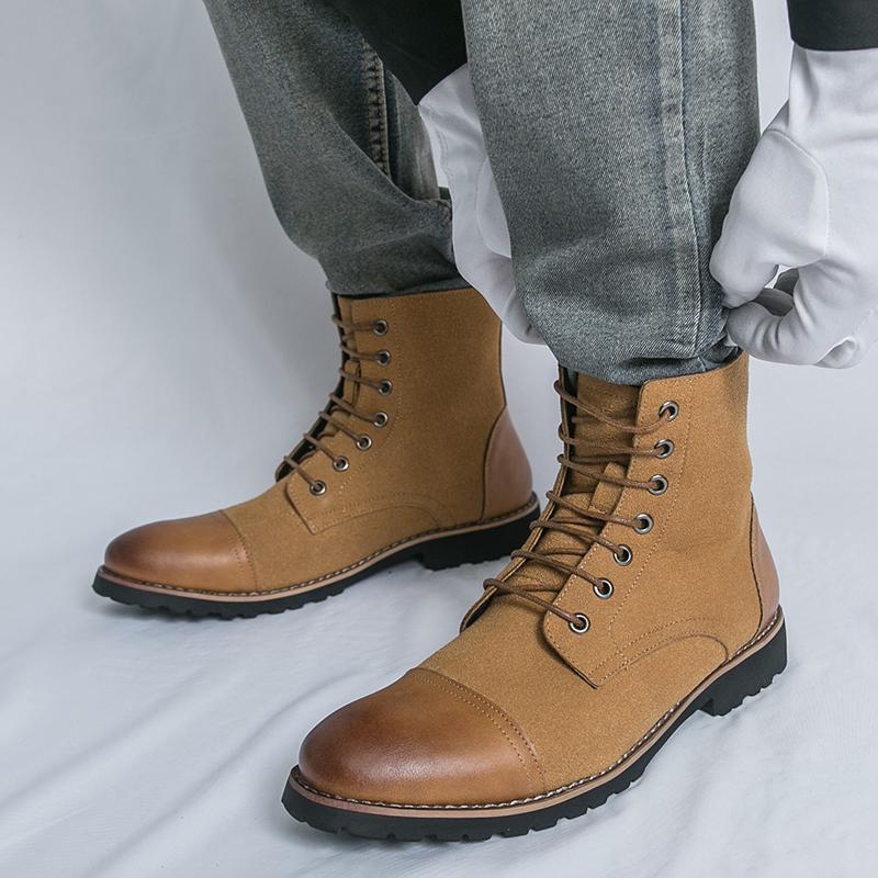 Men Motorcycle Casual Black Outdoor Retro Green Hiking Shoes High Boots Street Style Cool Boots Large Size