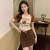 Korean version of the new color-inserted printed short-sleeved T-shirt women's summer V-neck slim-fitting and thin bottoming top women's tide wholesal