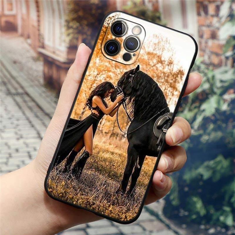 Horse Girl Animal Black Horses Phone Case For Apple iPhone 16e 16 15 14 13 12 11 Pro Max XR XS 7 8 Plus SE2 Cover Silicone Cases