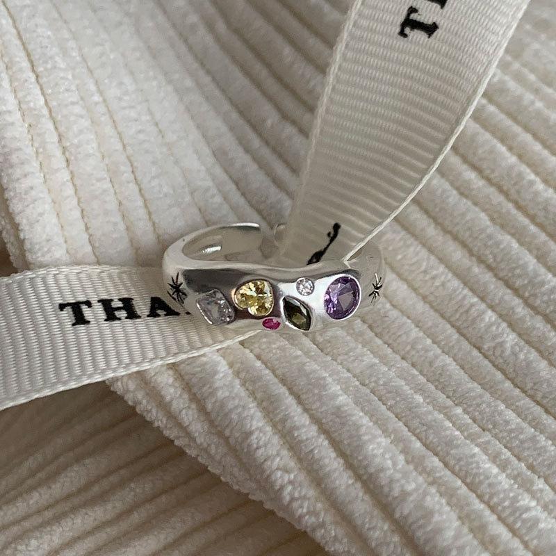 Adjustable Open Unique Ring With Multicolored Zircon Stones Perfect For Stylish Women Accessories