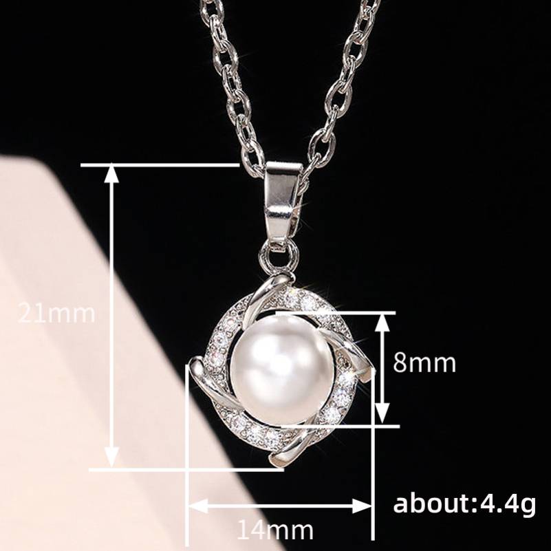 Huitan Rotation Design Women Pendant Necklace Imitation Pearl Elegant Wedding Engagement Accessories Inlaid Shiny CZ Jewelry