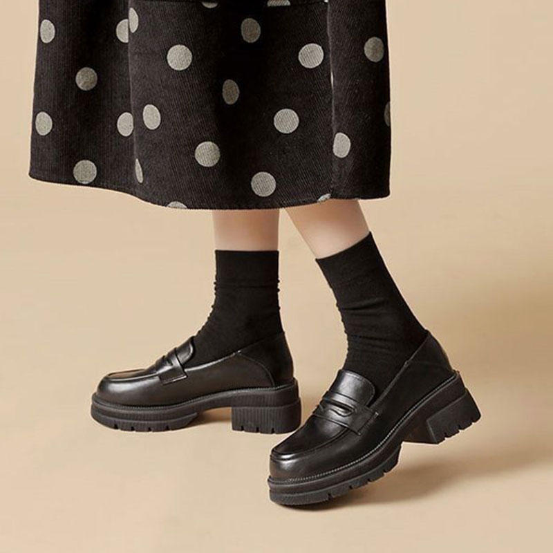 Small leather shoes women's new spring and autumn 2025 thick heel platform loafers British style retro soft leather single shoes women