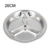 Stainless Steel 3-Sections Round Divided Dish Dia-22/24/26cm Snack Dinner Plate