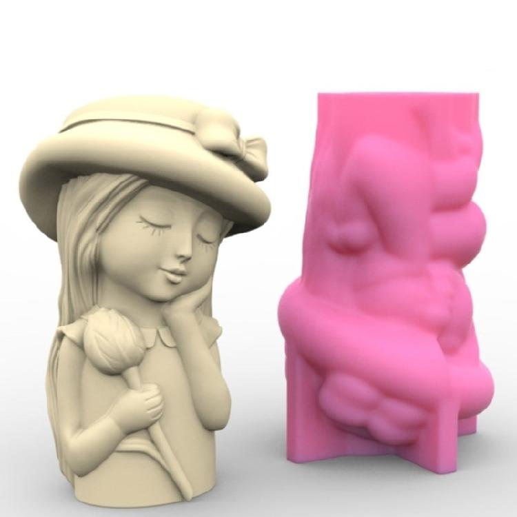 Cute Girls Pen Holder Pot Silicone Mold Epoxy Resin Mold Table Ornament Mold