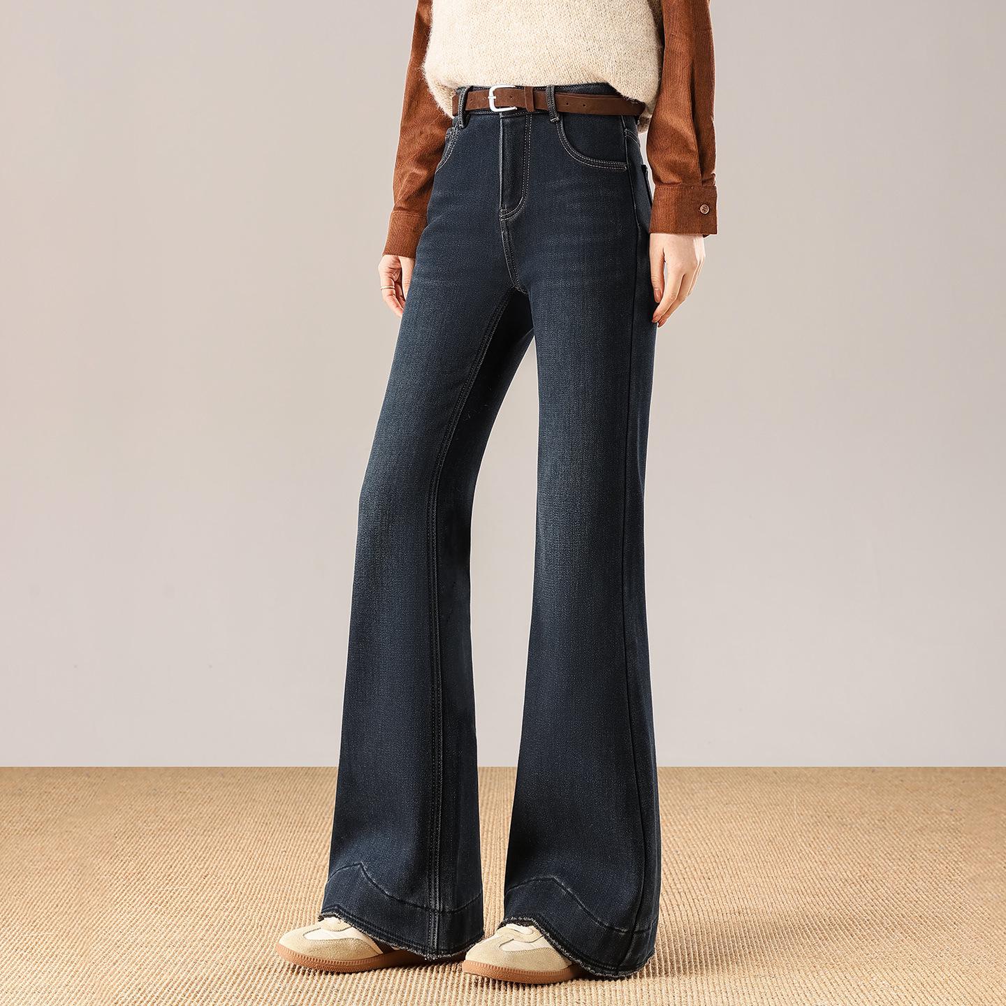 Women s High-Waisted Dark Blue Stretch Micro-Flare Jeans - Winter 2025 Slimming Retro Style 31