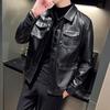 2026 Neue Herren Freizeit Lederjacke Mehrere Taschen Einfarbige Revers Motorradmantel Herbst Oberbekleidung Mode Biker Locker Streetwear