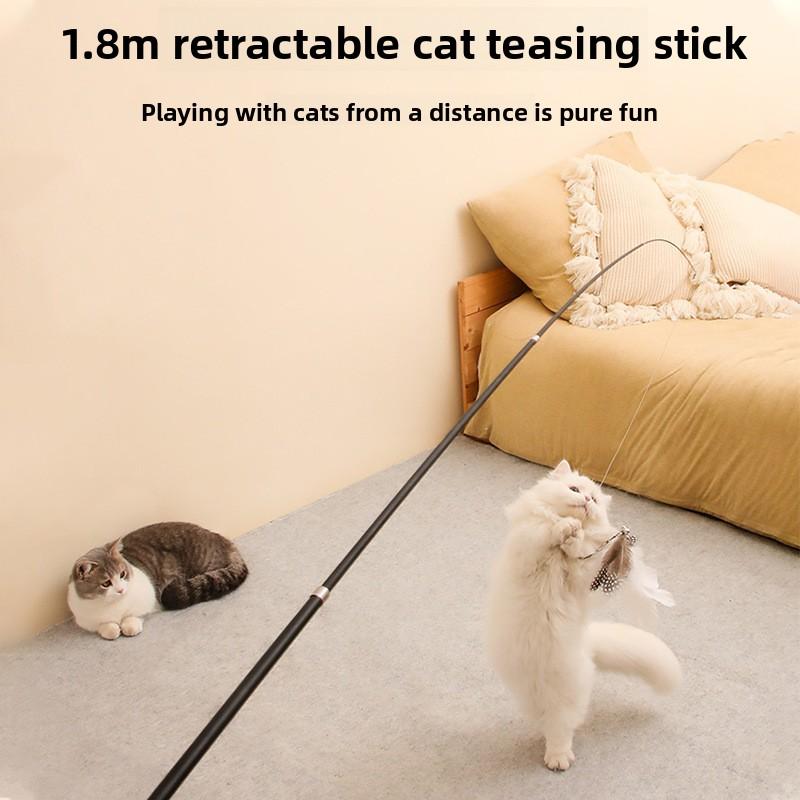 Interactive Long Extendable Pole Cat Toy with Artificial Feathers Pet Supplies for Cats Pet Toy