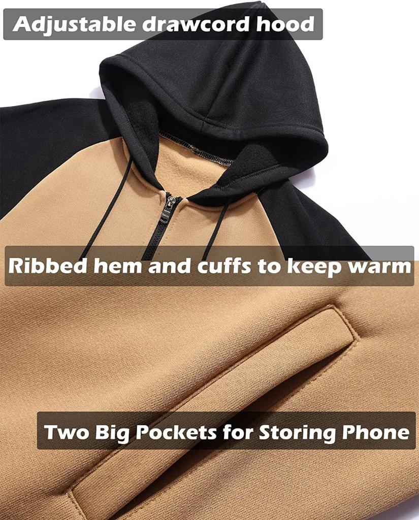 Autumn and Winter Zippered Fleece Lined Plus Size Casual Hoodies Men's Color - Block Hooded Sweatshirts