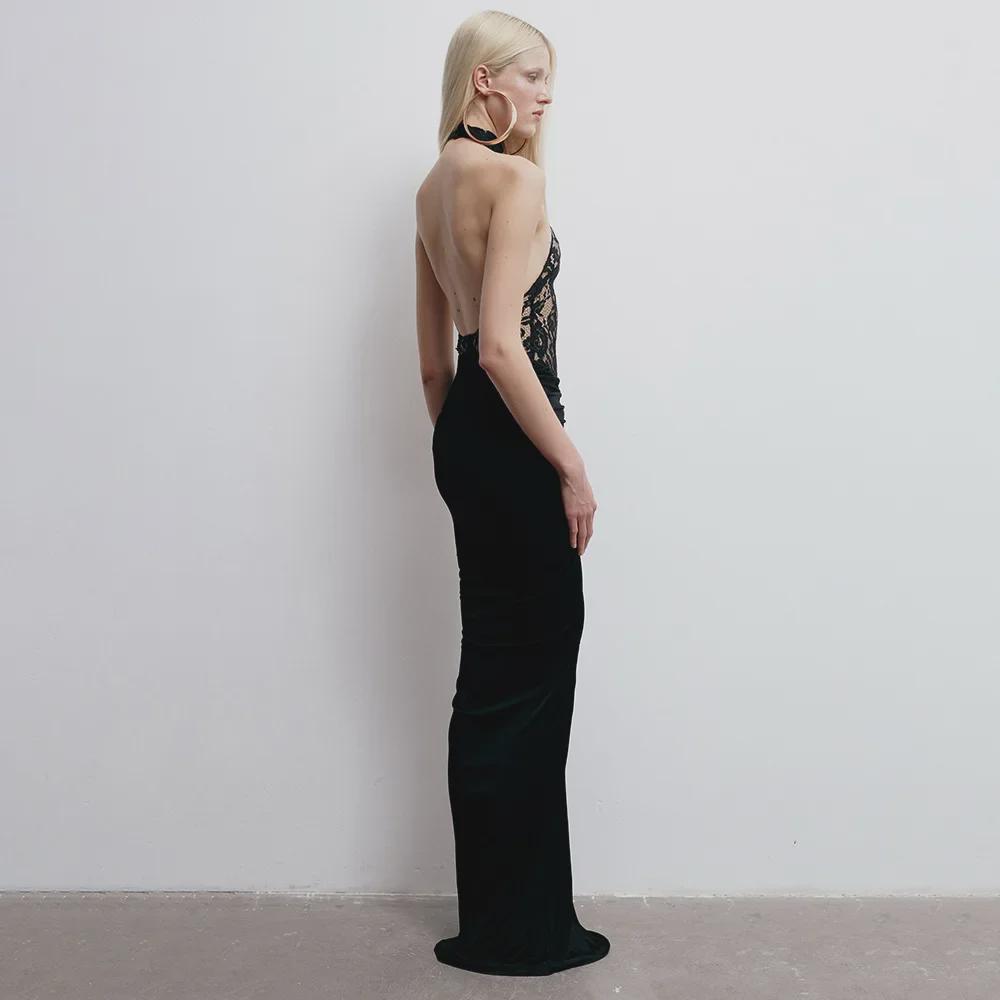 European and American Black Lace Hollow Backless Sleeveless Dress - Breathable, Slim, Sexy