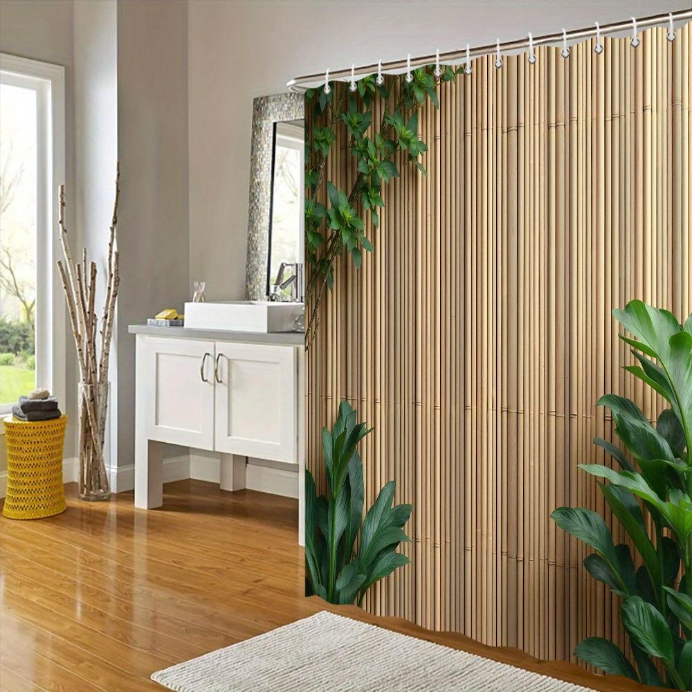 Cortină de duș pentru grădină tropicală - Gard de bambus, Foliș verde luxuriant, Poliester, Decor senin pentru baie, Ambiantă naturală
