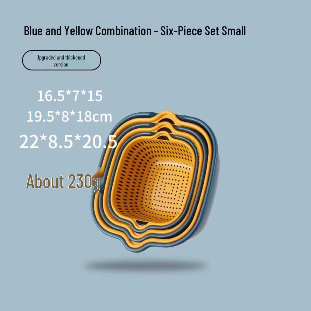 Eight-Piece Plastic Kitchen Draining Basket Set - Double-Layer Multifunctional for Fruits and Vegetables