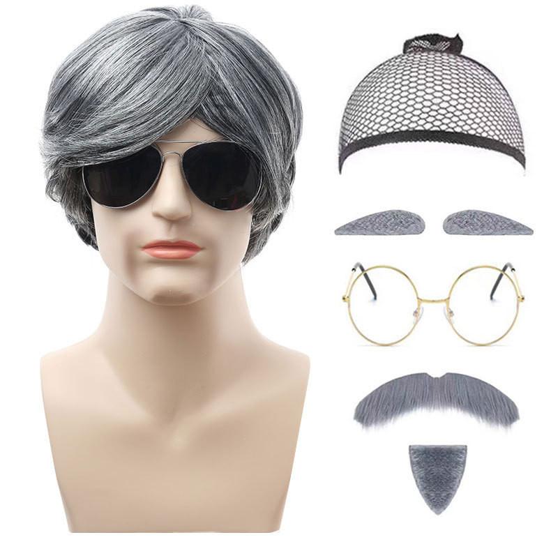 Premium Short Length Grandfather Wig Realistic Bald Head Costume Accessory For All Skin Tones