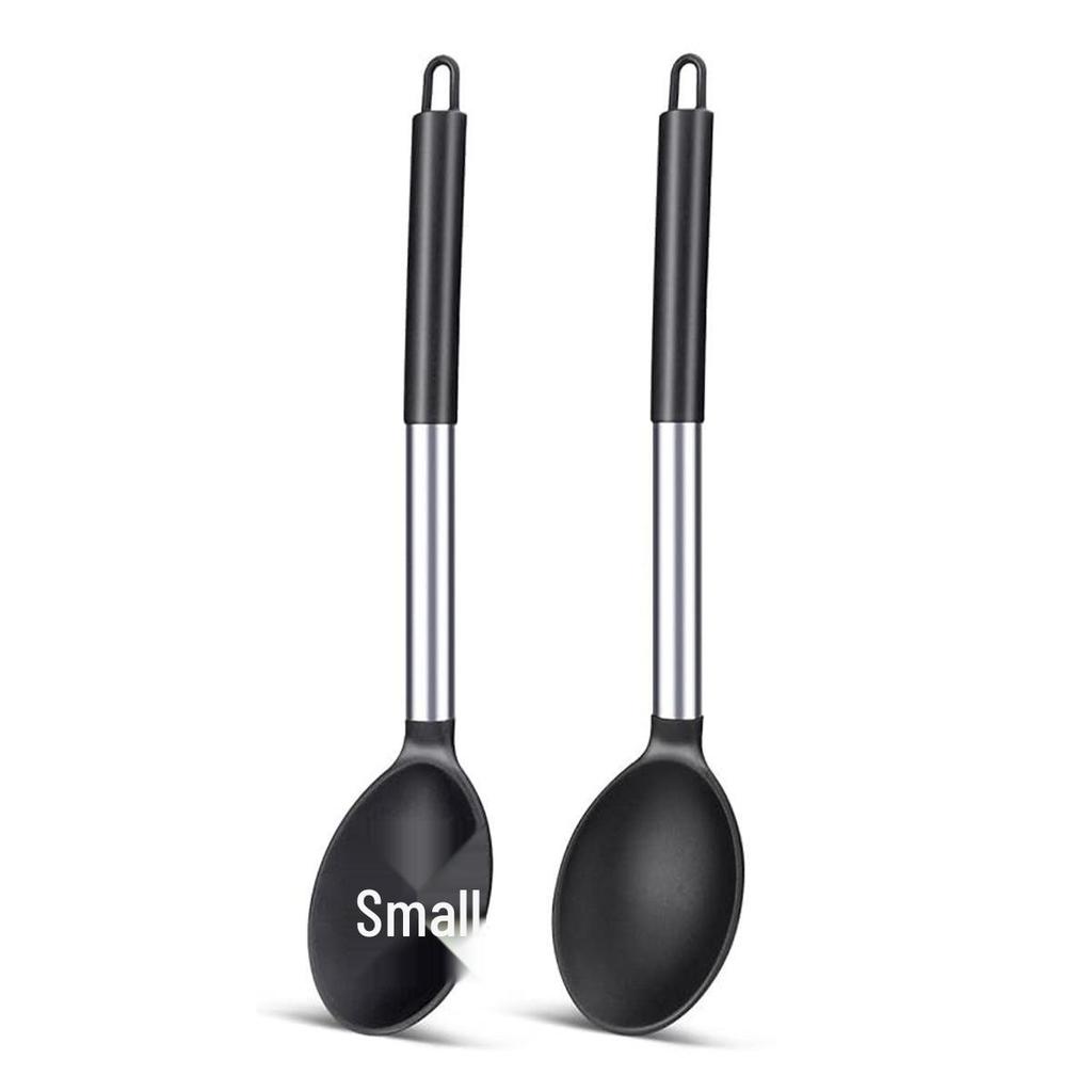 Heat-resistant Silicone Slotted Soup Stirring Spoon with Stainless Steel Handle - Kitchen Cookware Set