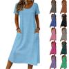 Women Casual Loose Fit Crew Neck Short Sleeve Midi Dress with Pockets Soft Fabric Comfortable Everyday Wear Suitable for Various Occasions