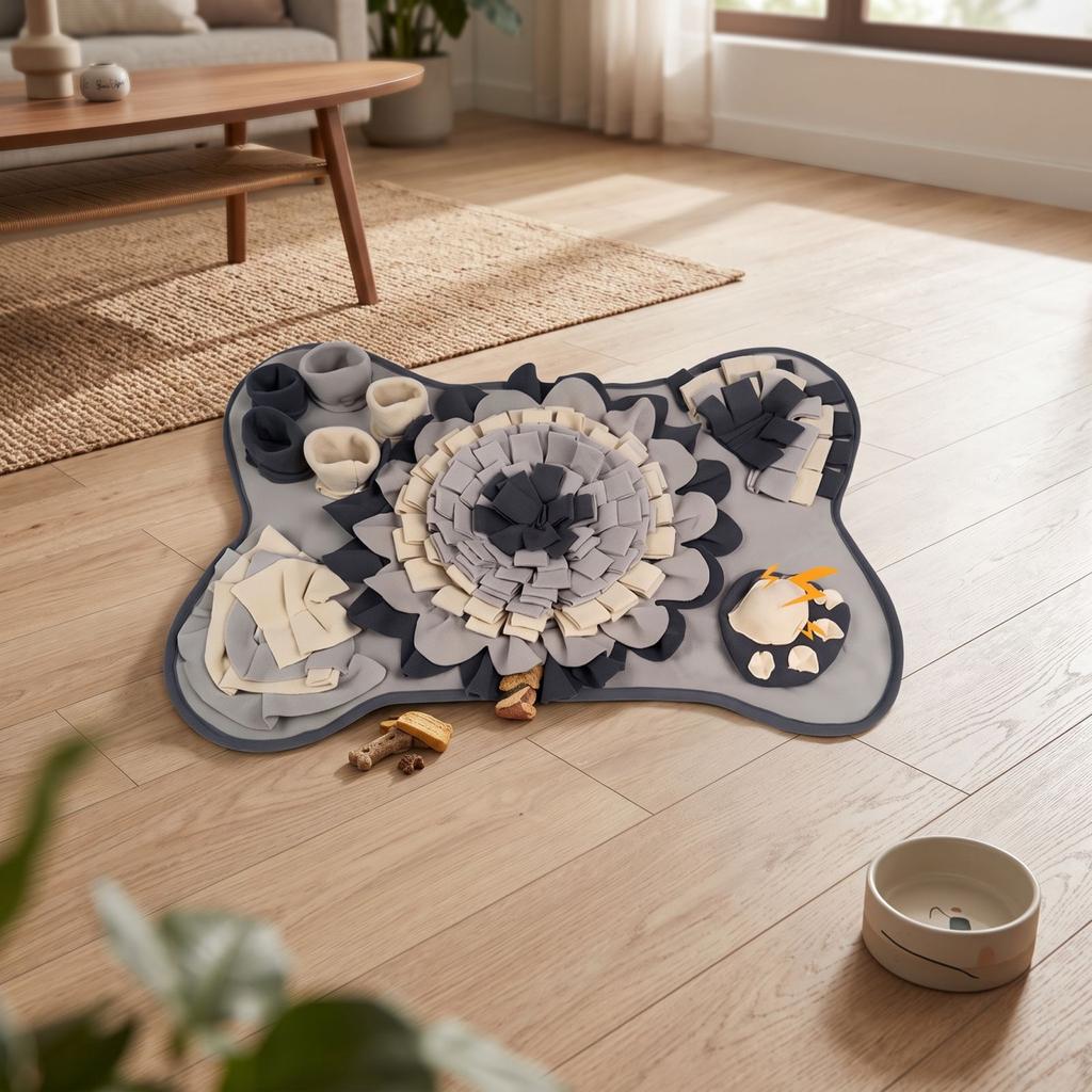 Haustier-Schnüffel-Slowfeeder für Hunde und Katzen - Indoor-Futter-Puzzle-Spielzeug mit grauem Muster