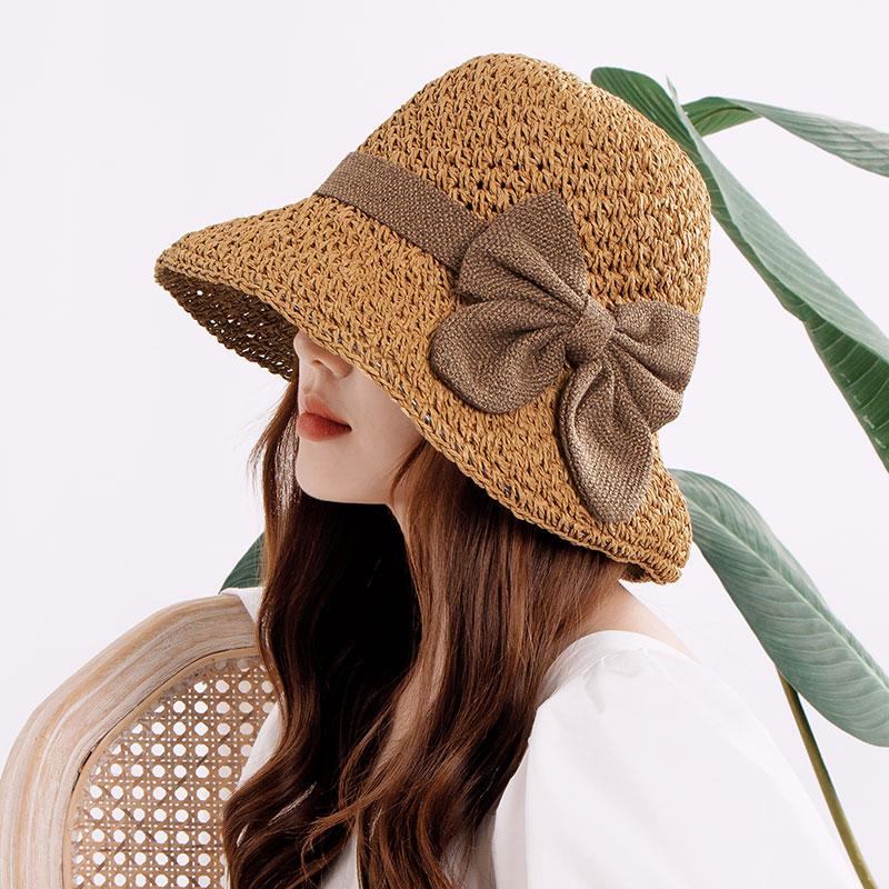 Garden Supplies My Women's Khaki Raffia Cap Beach Hat Summer Panama Straw Bags Summer 2020Straw Or Wicker Cap Bucket Hat Sun Hats Bow Sun Visor 58Cm